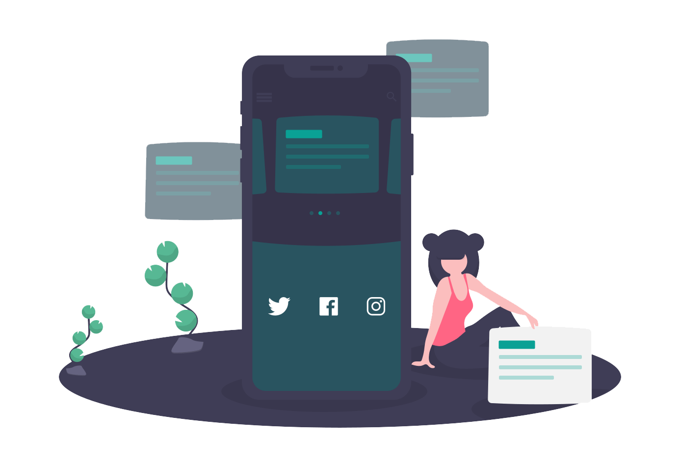 Mobile phone interface with information panels
